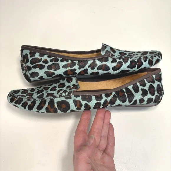 Patricia Green A Mano Turquoise Leopard Calf Hair Driving Loafers Size 9.5 - Picture 6 of 11
